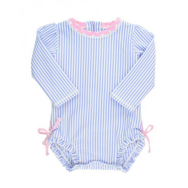 Ruffle Butts Long Sleeve One Piece Rash Guard - Periwinkle Blue