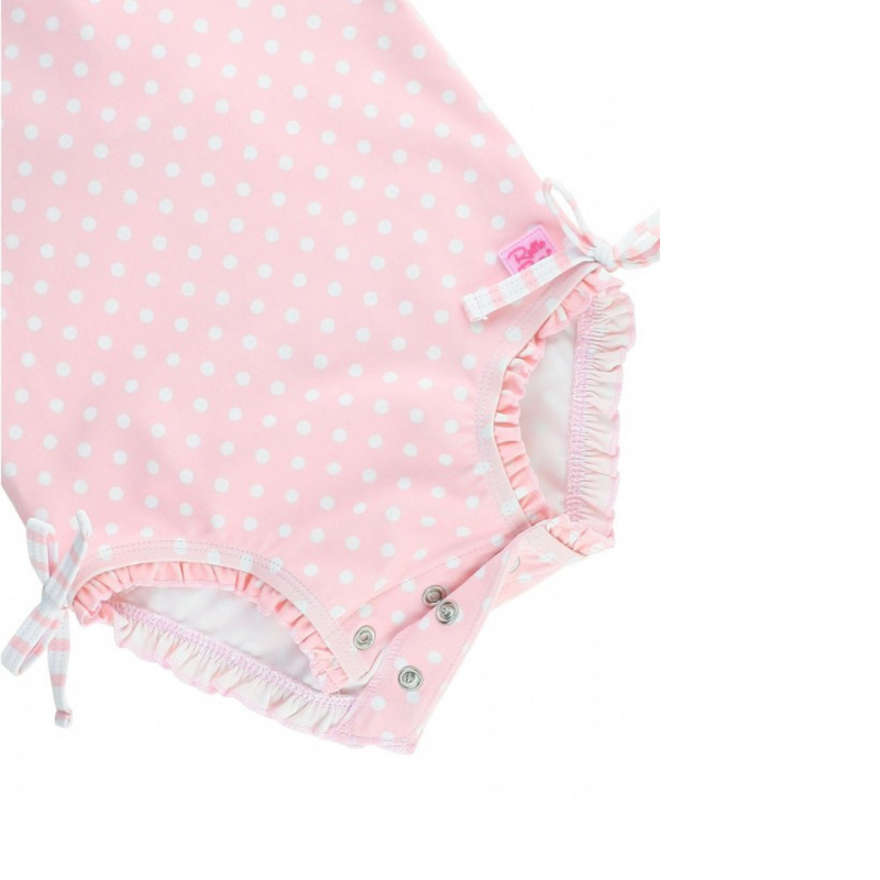 Ruffle Butts Long Sleeve One Piece Rash Guard - Pink Polka Dot