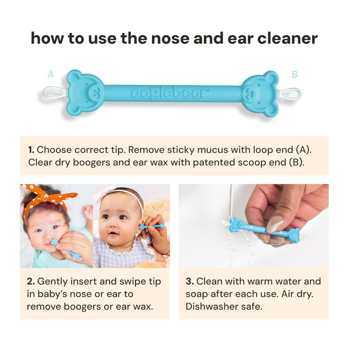 Oogiebear Infant Nose & Ear Cleaner Two Pack - Orange/Sea Foam with Case