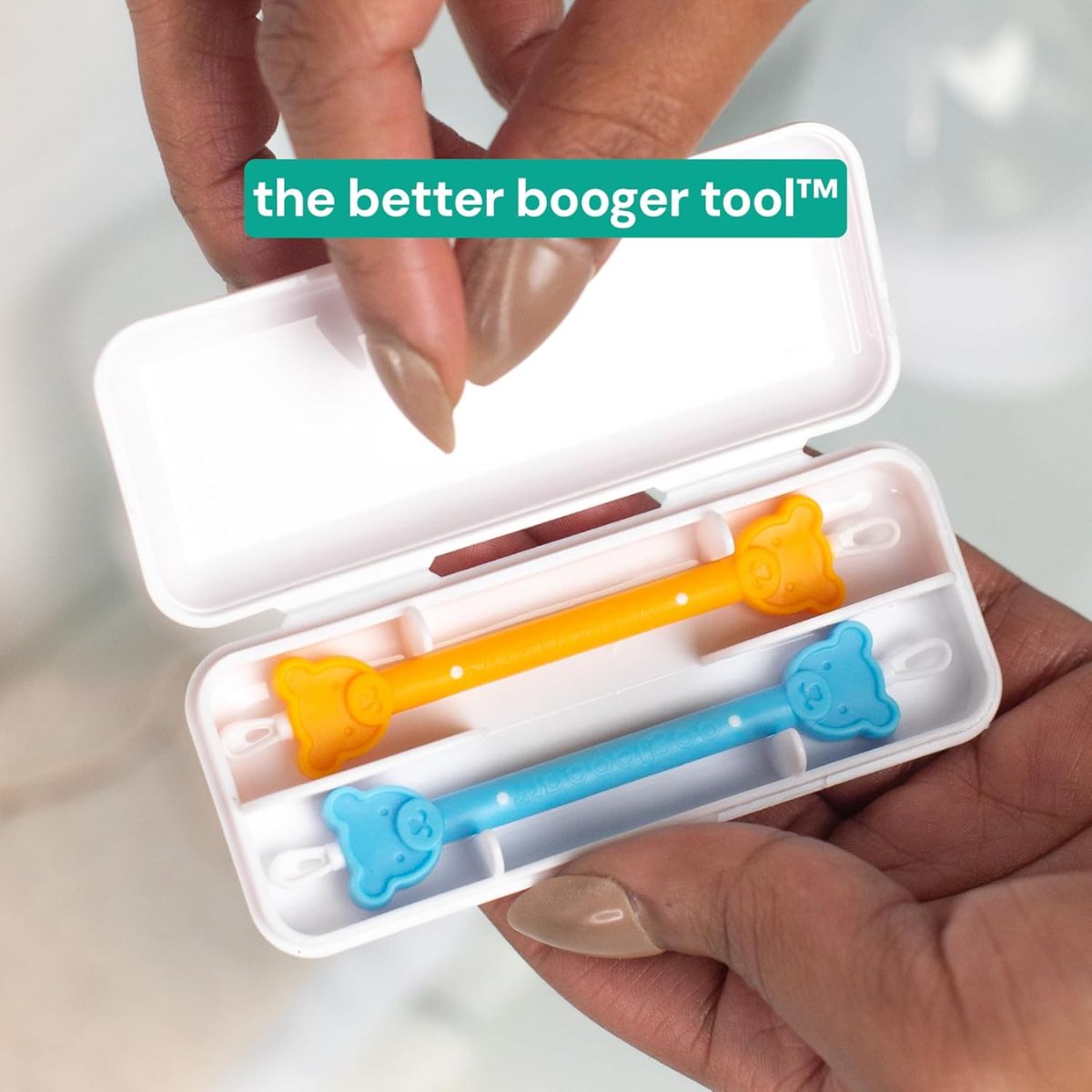 Oogiebear Infant Nose & Ear Cleaner Two Pack - Orange/Sea Foam with Case