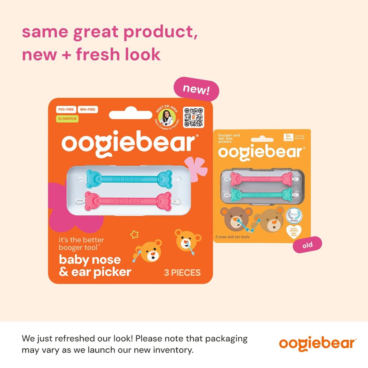 Oogiebear Infant Nose & Ear Cleaner Two Pack - Raspberry/Sea Foam with Case