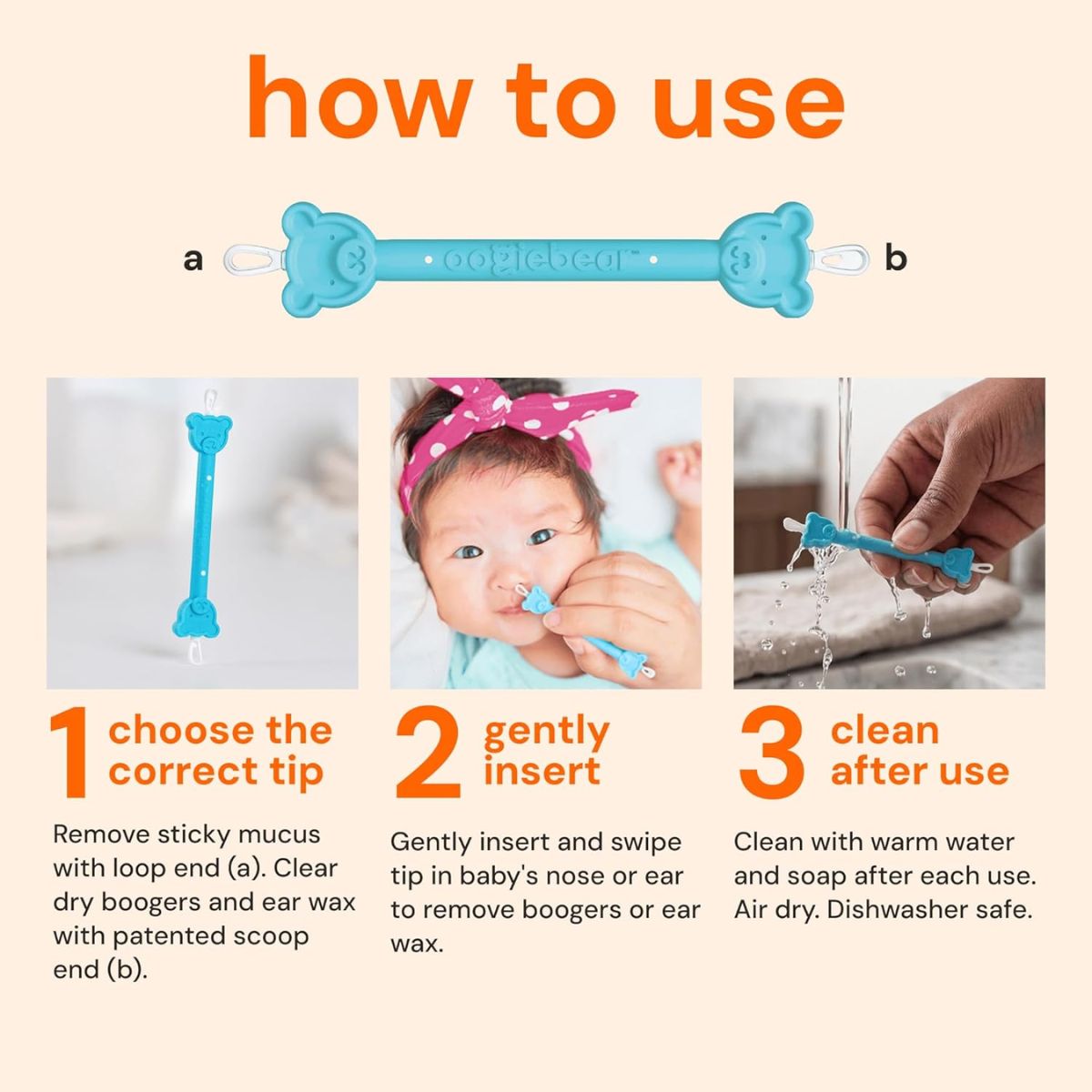 Oogiebear Infant Nose & Ear Cleaner Two Pack - Raspberry/Sea Foam with Case on Luna Baby Store Miami