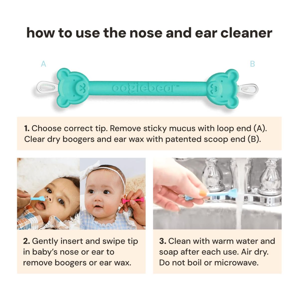 Oogiebear Infant Nose & Ear Cleaner Two Pack - Raspberry/Sea Foam with Case