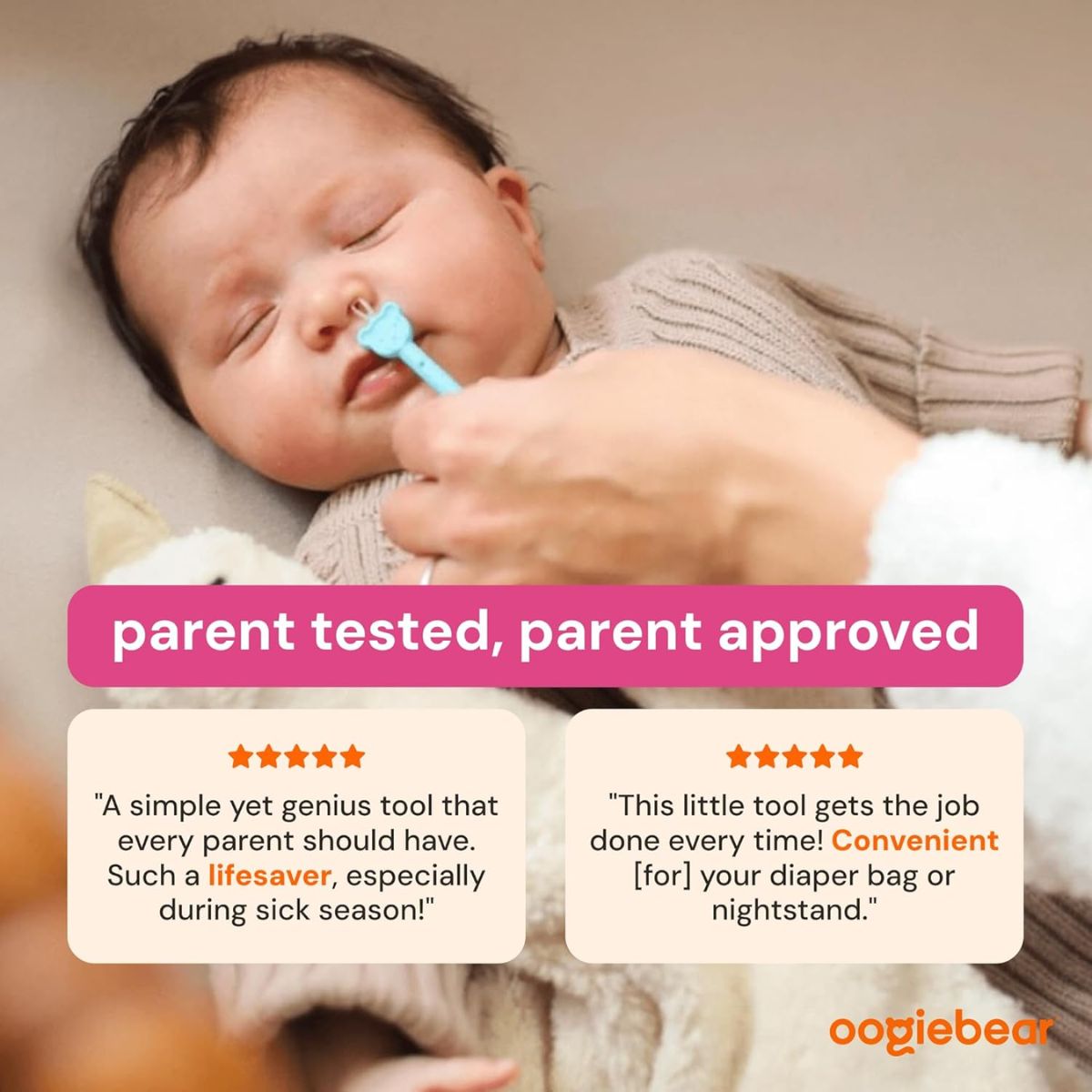 Oogiebear Infant Nose & Ear Cleaner Two Pack - Raspberry/Sea Foam with Case on Luna Baby Store Miami