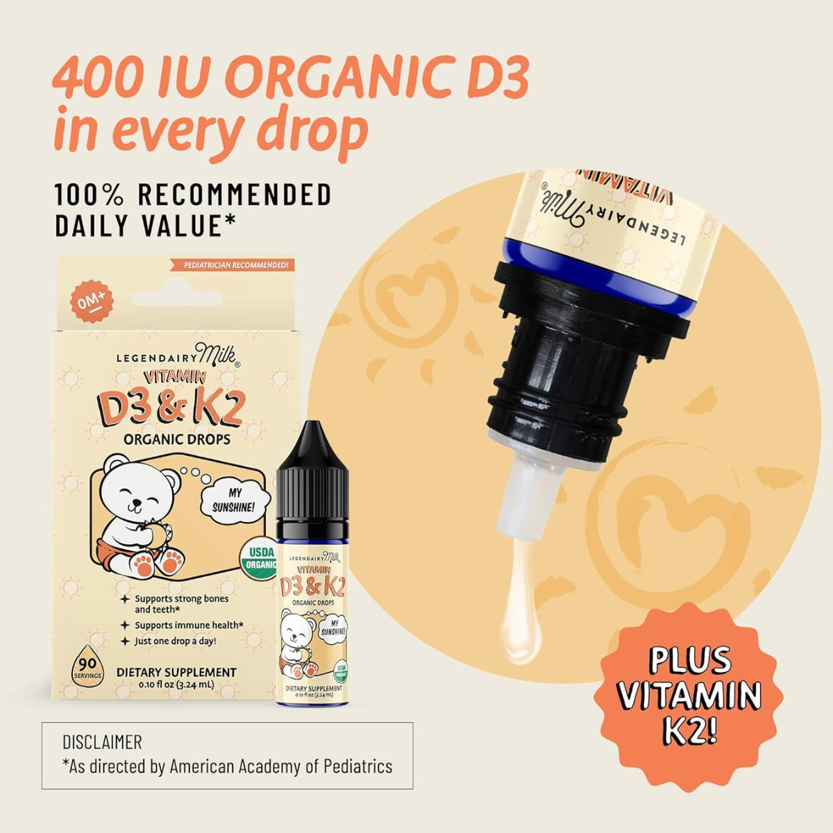 Organic Baby Vitamin D3+K2 Liquid Drops
