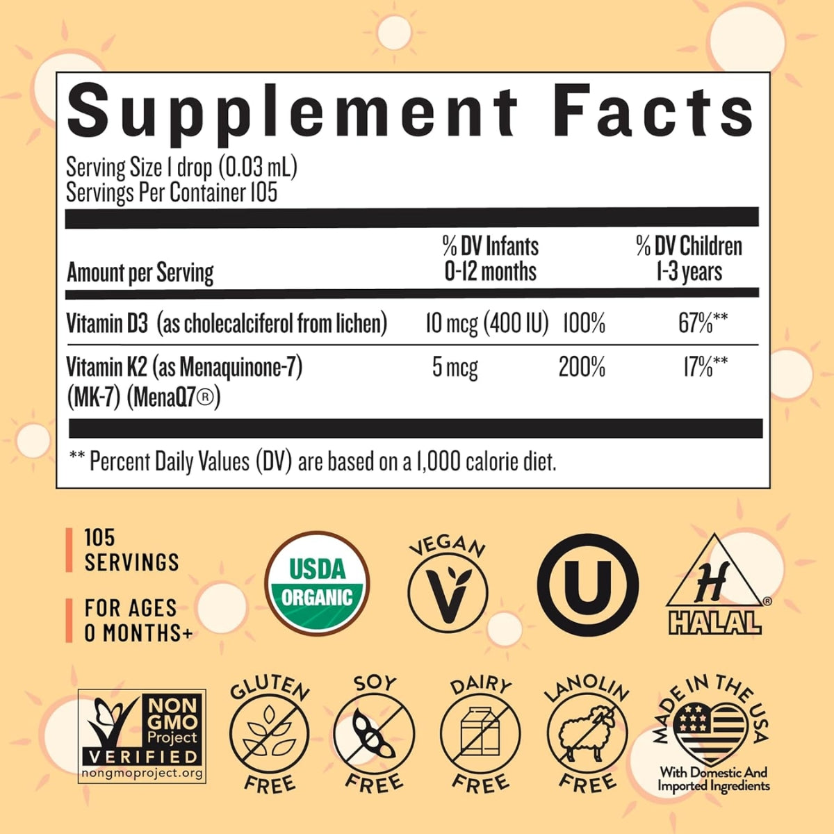 Organic Baby Vitamin D3+K2 Liquid Drops
