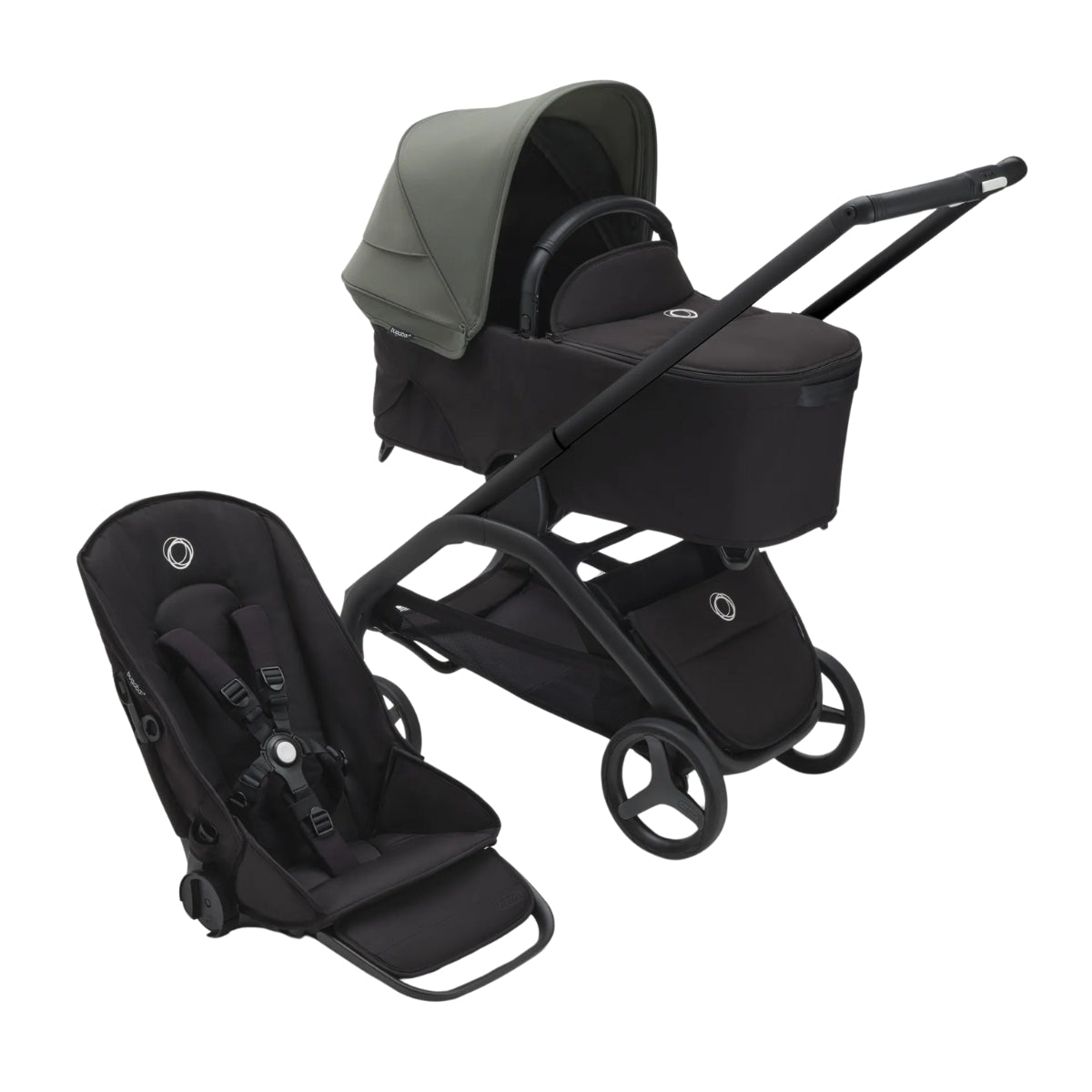 Bugaboo Dragonfly Bassinet And Seat Stroller - Black/Black/Canopy Forest Green