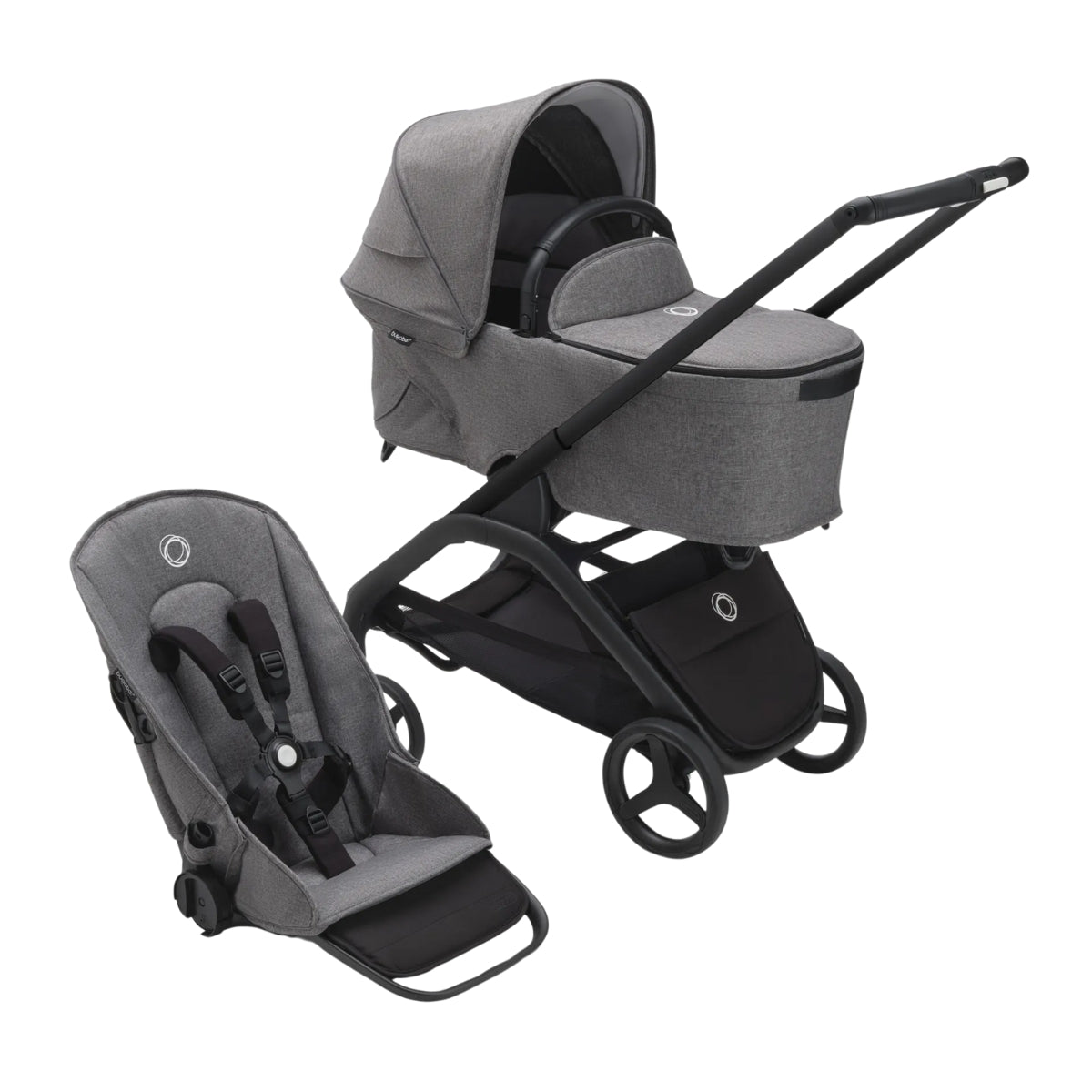 Bugaboo Dragonfly Bassinet And Seat Stroller - Black/Grey Melange/Canopy Grey Melange