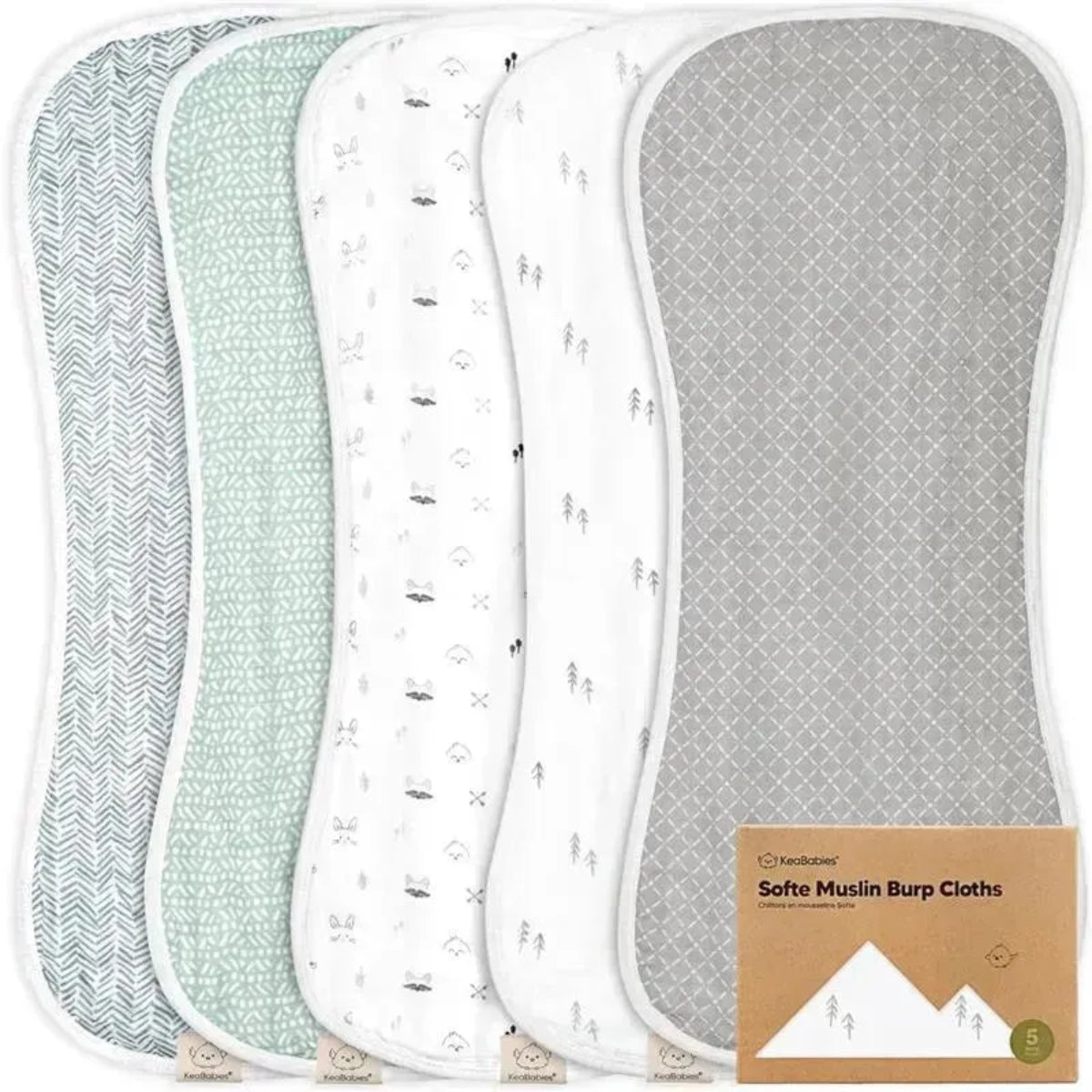 KeaBabies 5-Pack Softe Burp Cloths Nórdic