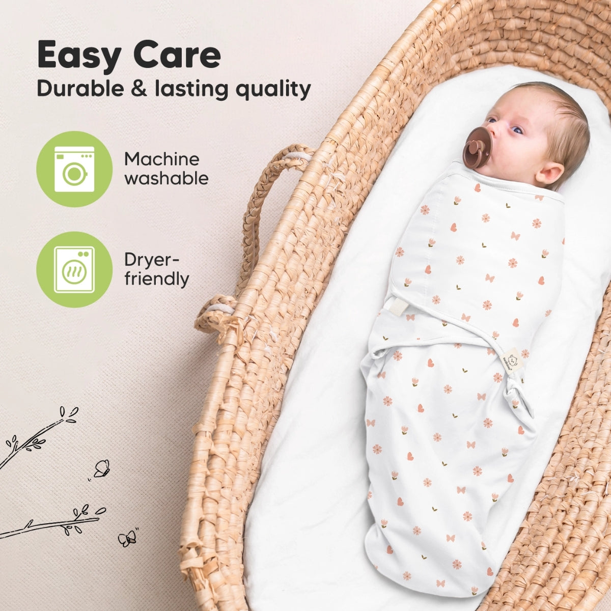 KeaBabies 3pk Soothe Baby Swaddles 0-3 Months, Sleep Sack for Newborns Butterflies