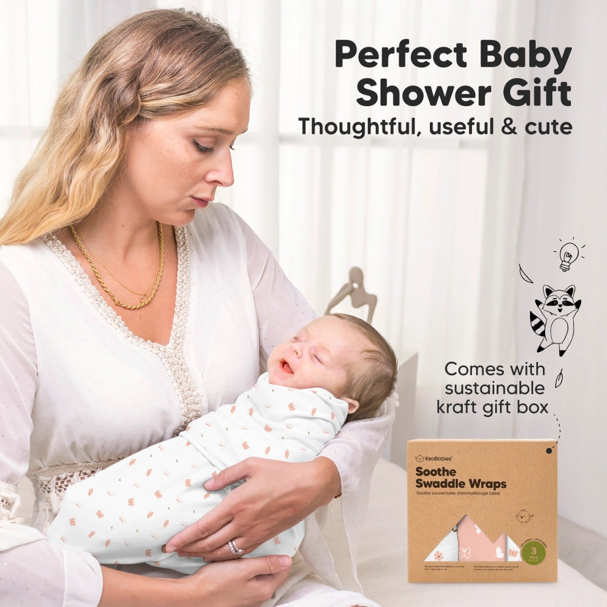 KeaBabies 3pk Soothe Baby Swaddles 0-3 Months, Sleep Sack for Newborns Butterflies
