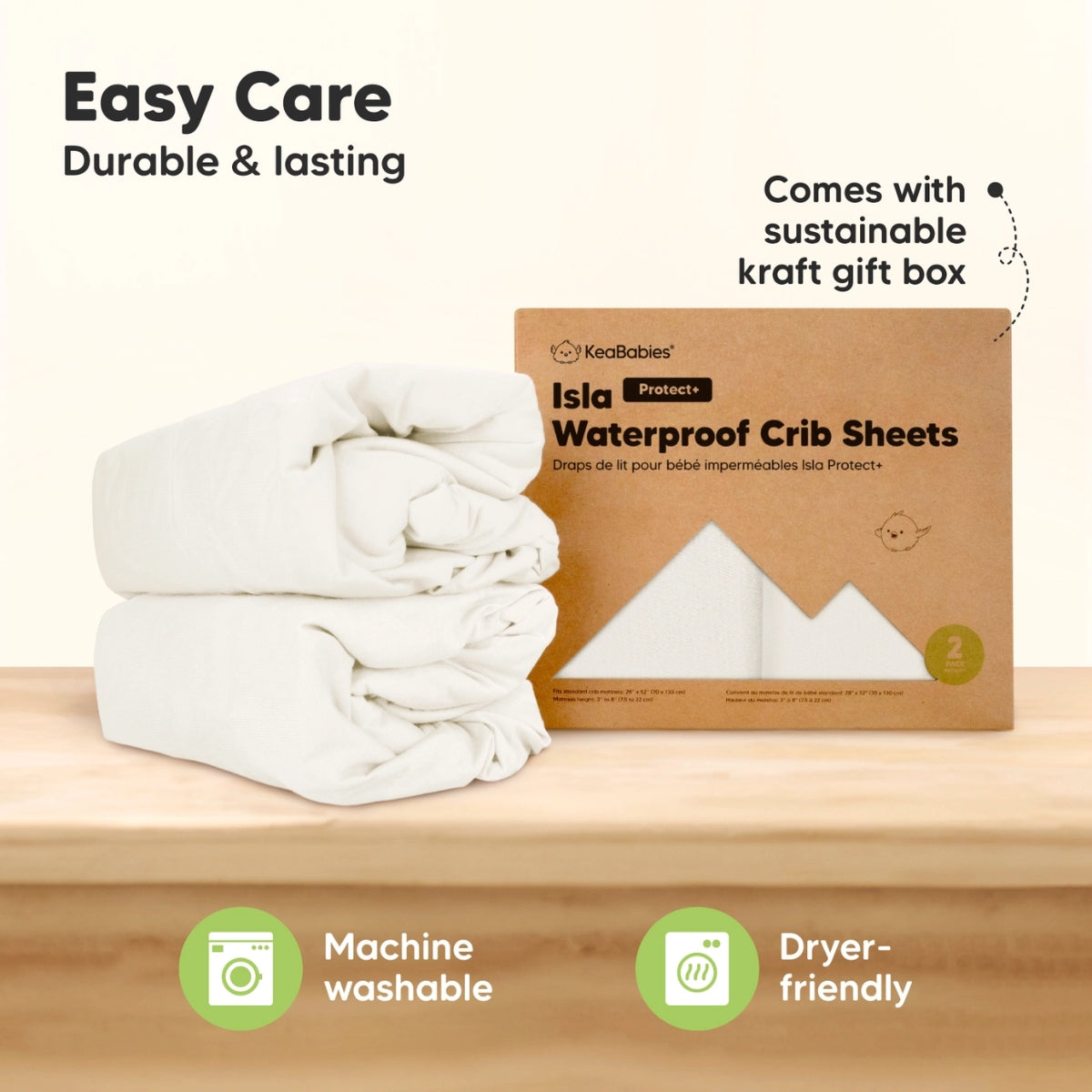 Keababies 2pk Waterproof Crib Sheets Baby Mattress Protector - Soft White
