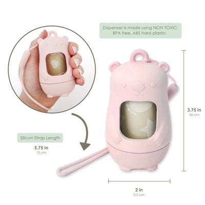 Moodie Teddy Bear Disposable Diaper Bag Dispenser | ROSIE PINK