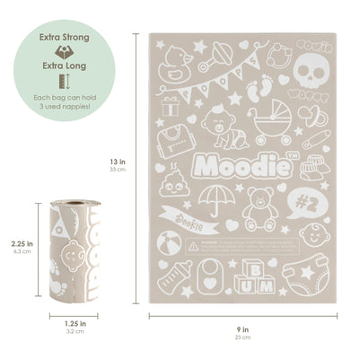 Moodie Baby Disposable Diaper Bags |VANILLA SCENTED - 6 Roll Refill Pack