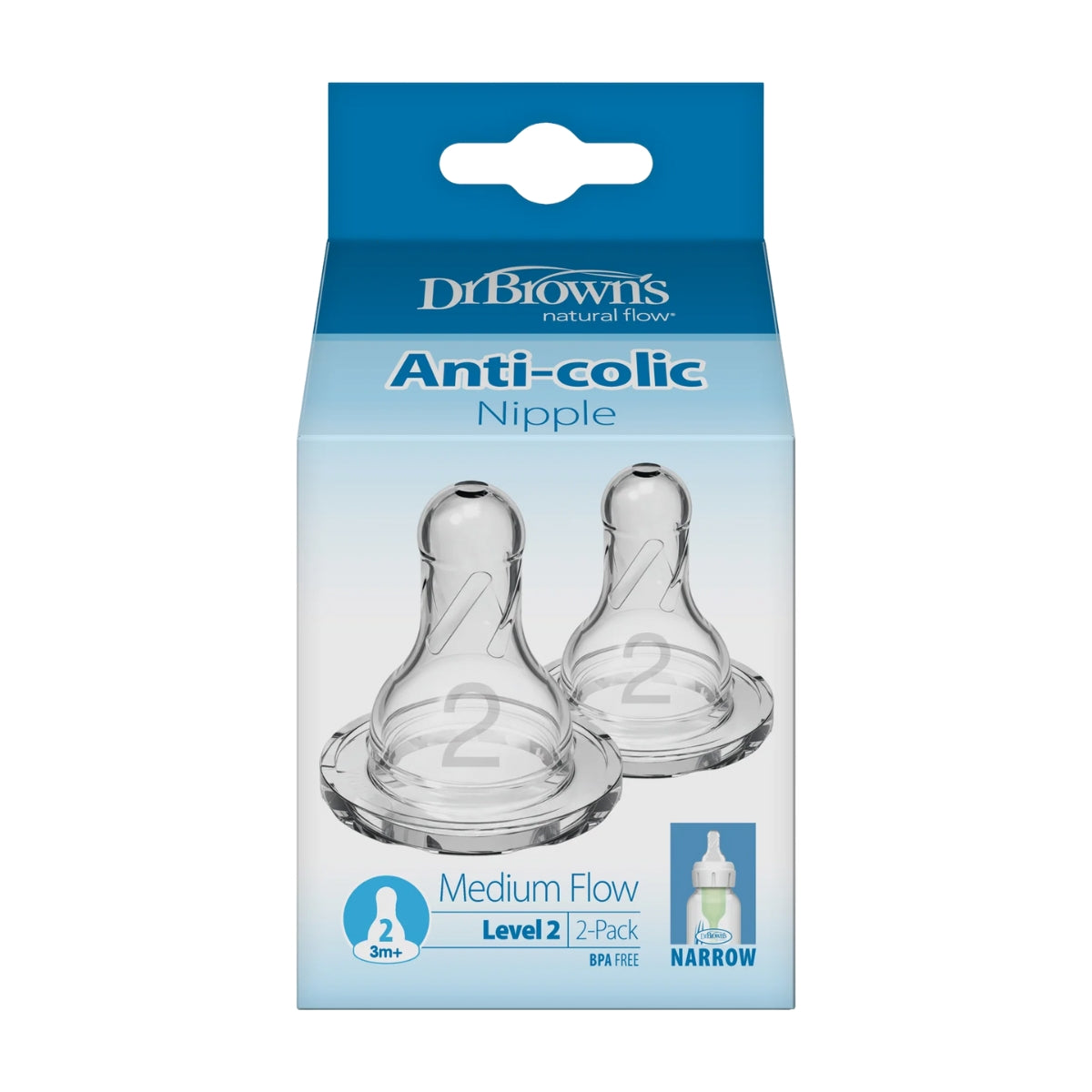 Dr. Brown's Level 2 Silicone Narrow Nipple - 2 Pack