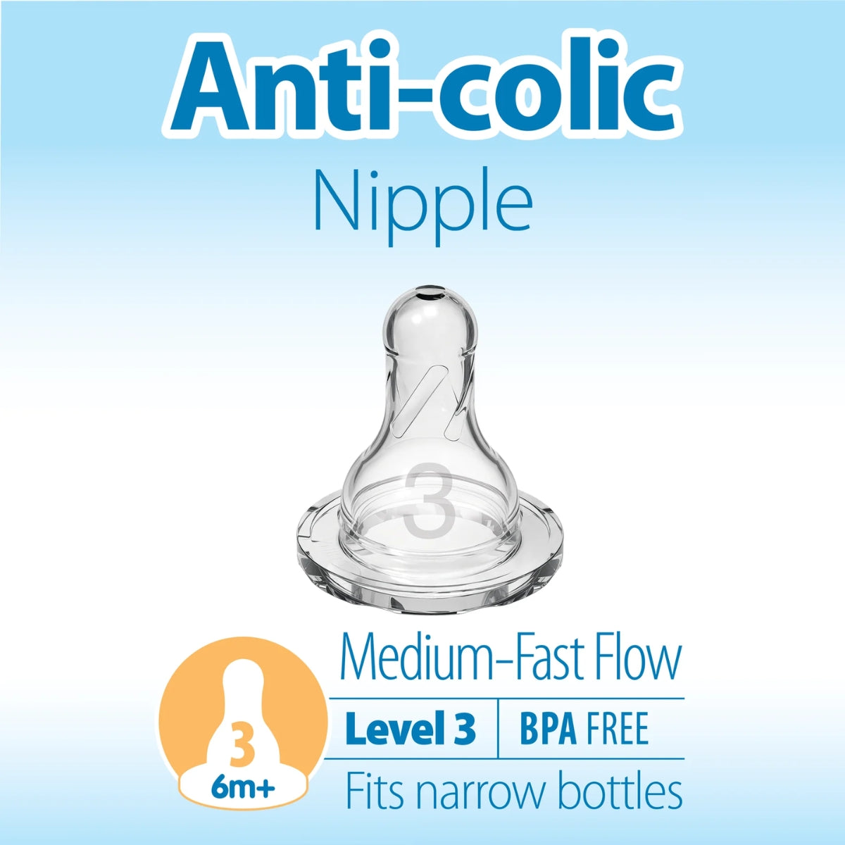 Dr. Brown's Level 3 Silicone Narrow Nipple - 2 Pack