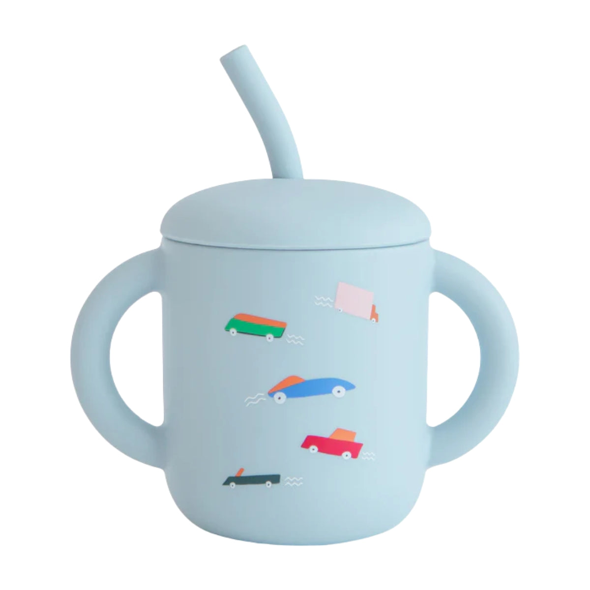 Silicone Training Cup + Straw - Retro Cars