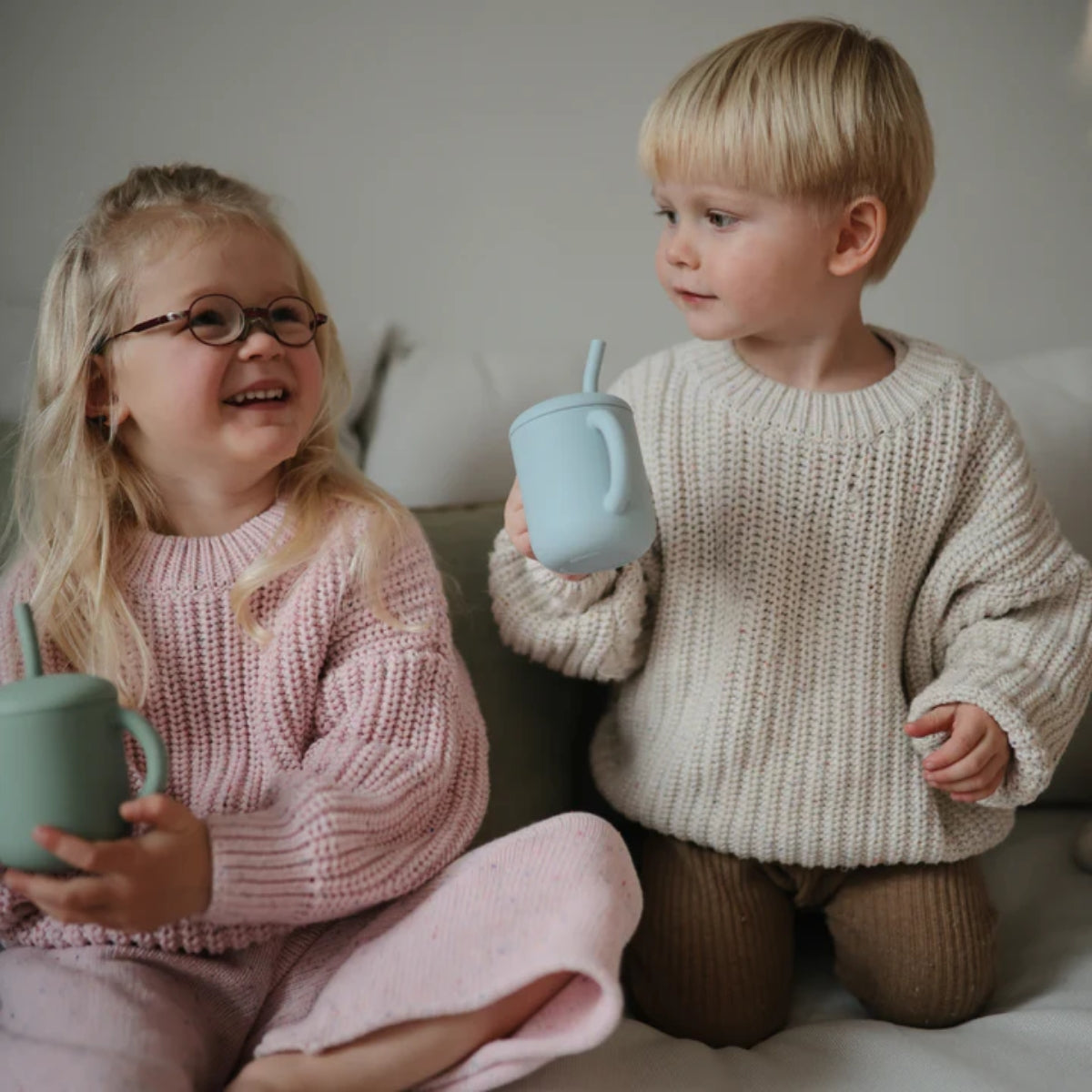 Silicone Training Cup + Straw - Retro Cars
