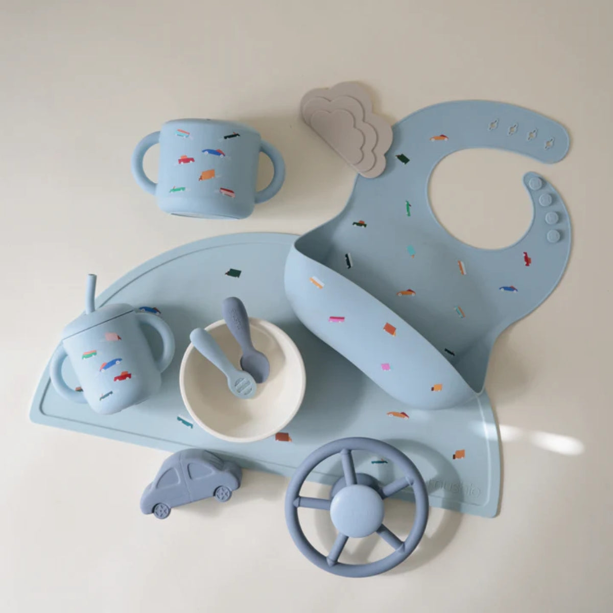 Silicone Training Cup + Straw - Retro Cars