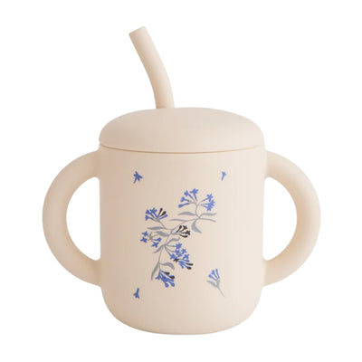 Silicone Training Cup + Straw - Lilac Flowers