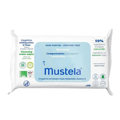 Mustela Compostable Cleansing Water Wipes Fragrance Free (60 Count)