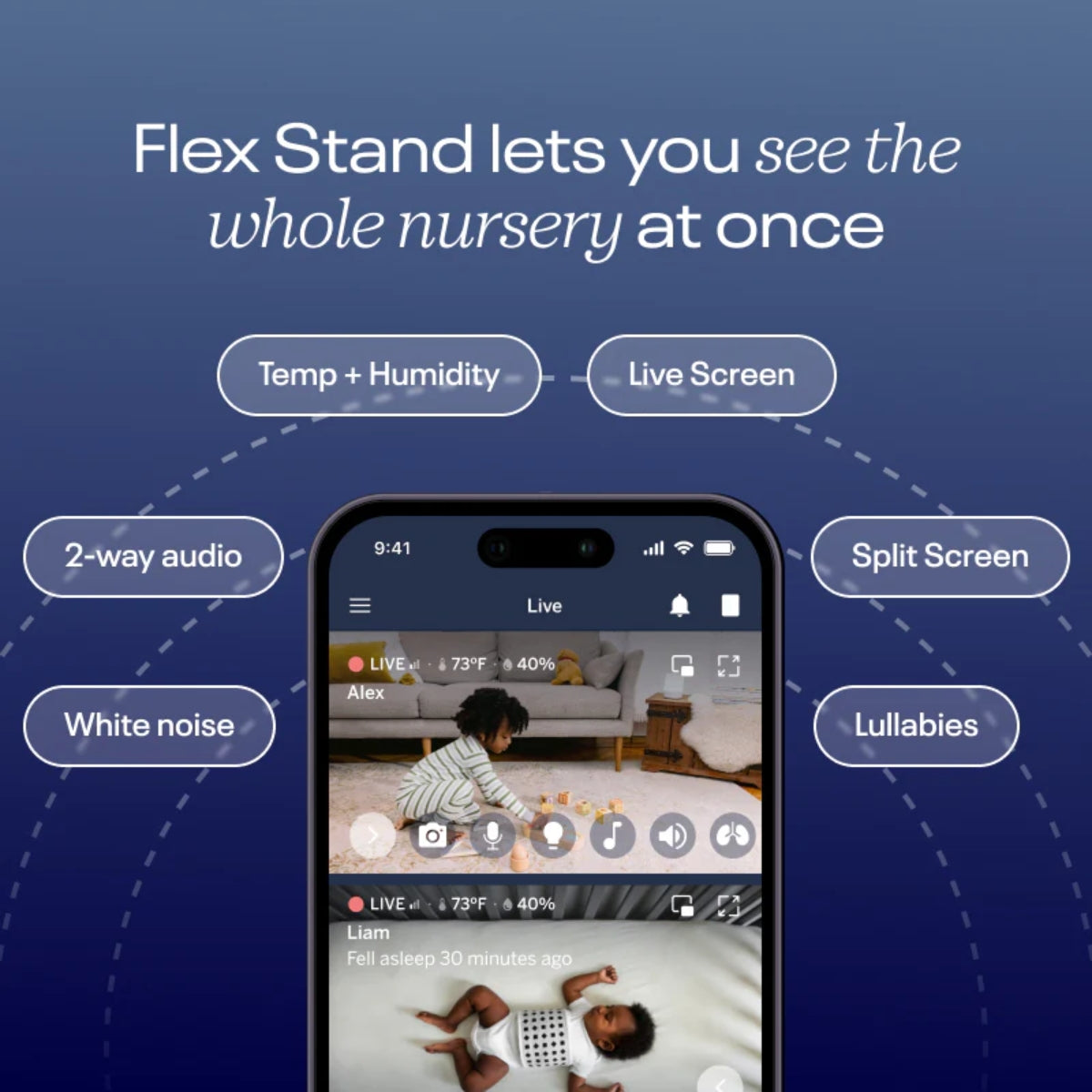 Nanit Pro Smart Baby Monitor & Flex Stand - White on Luna Baby Store Miami