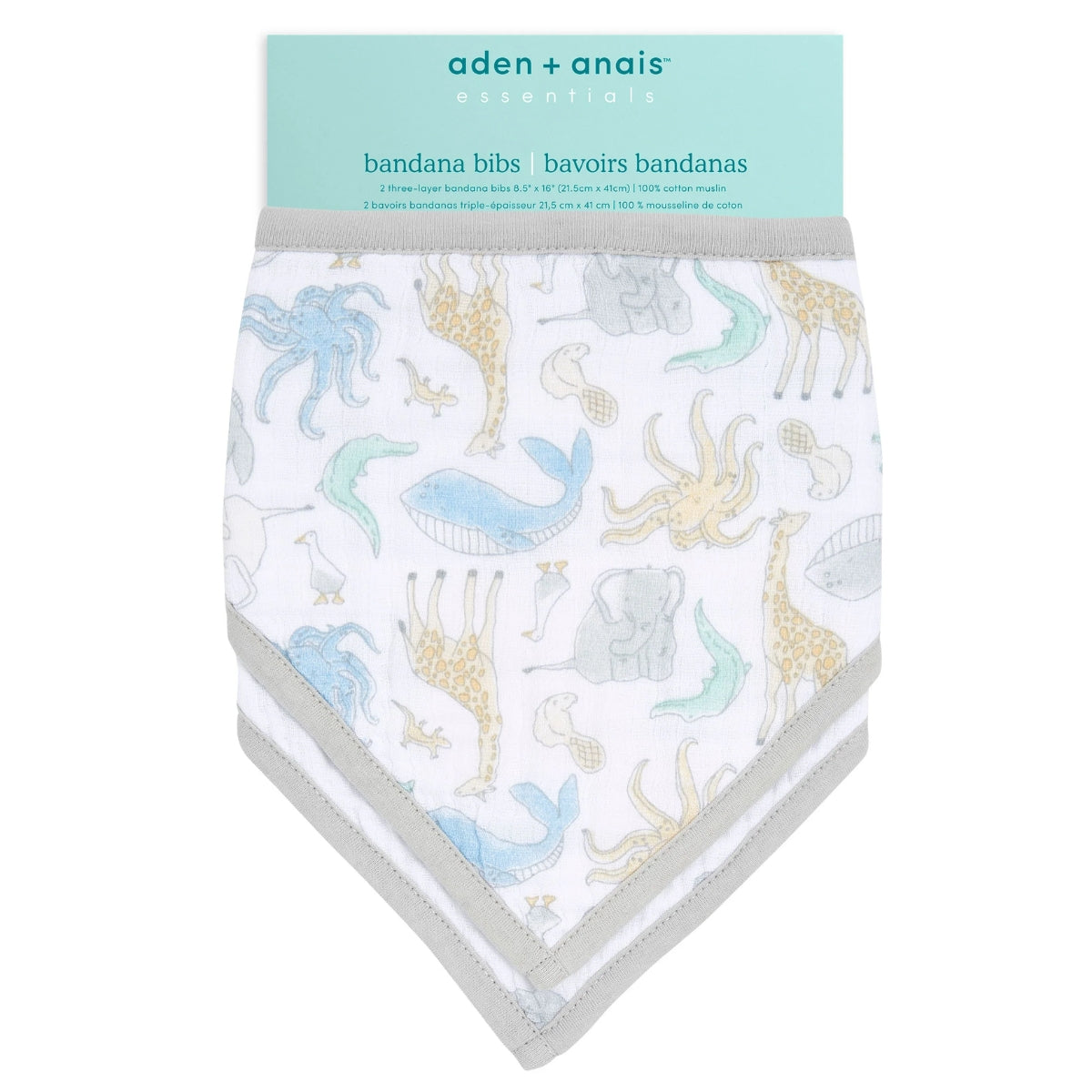 Aden+Anais Essentials Cotton Muslin Bandana Bibs 2 pack Natural History on Luna Baby Store Miami