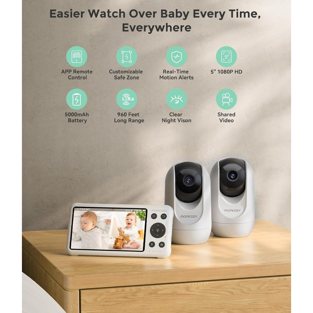 Momcozy 5-Inch Dual-mode Smart Baby Monitor with 2 Camera - BM04