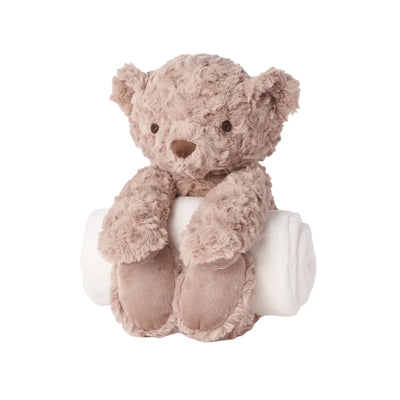 Elegant Baby Bear Bedtime Huggie Plush Toy with Blanket