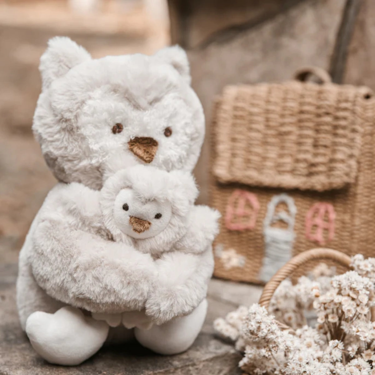 Elegant Baby Mama + Baby Owl Plush Toy Set