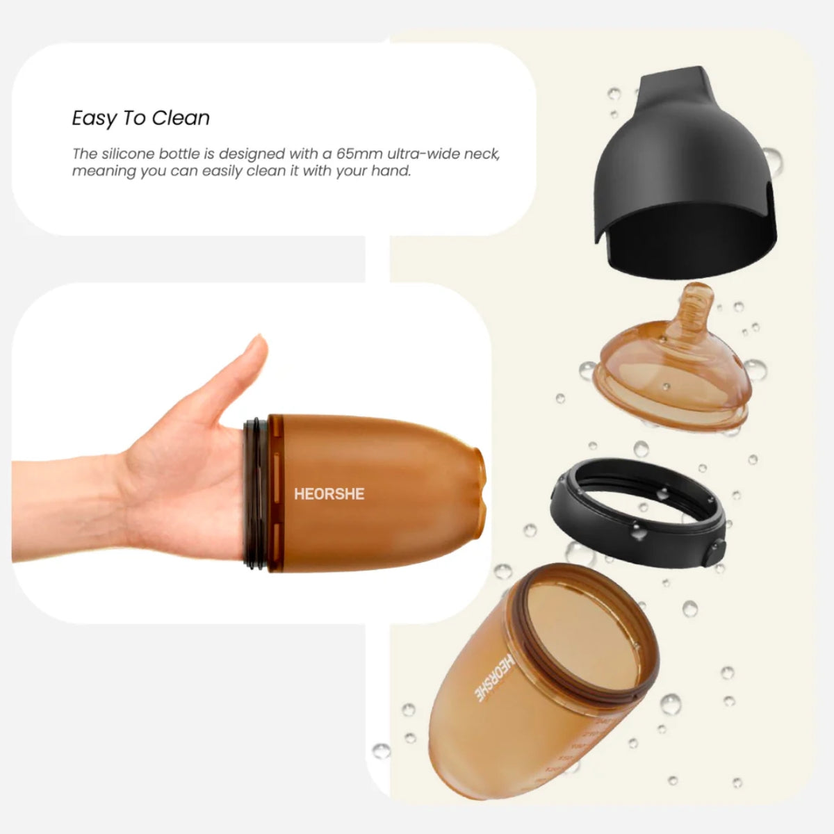 HEORSHE Ultra Wide Neck Baby Bottle 5 OZ - Black