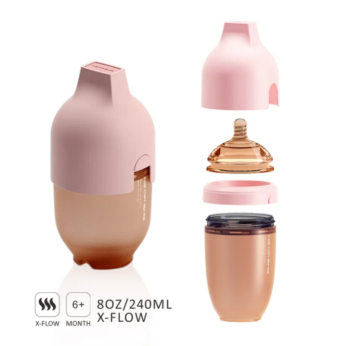 HEORSHE Ultra Wide Neck Baby Bottle 8 OZ -Pink