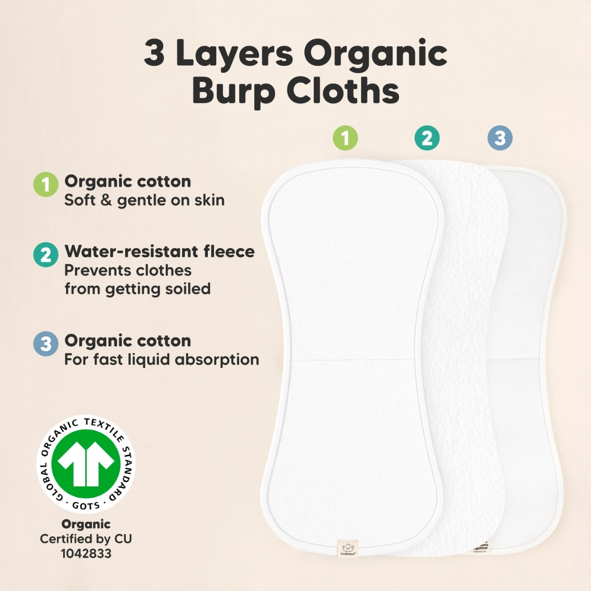 KeaBabies 5-Pack Softe Burp Cloths Soft White