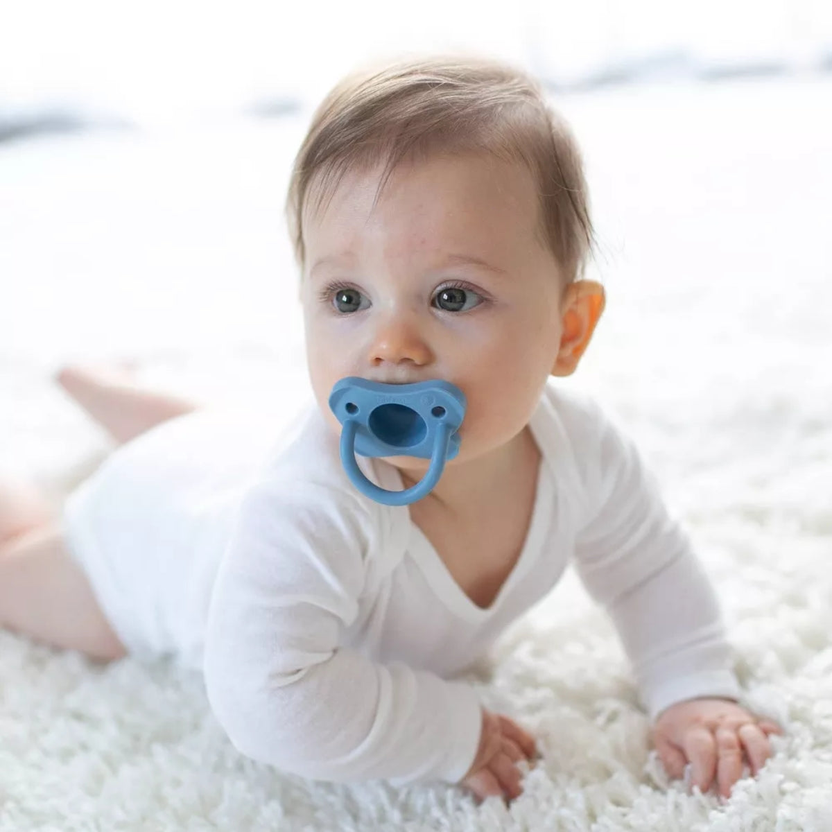 Dr. Brown's HappyPaci One-Piece 100% Silicone Pacifier- 0-6 Months - 3pk Blue/White/Light Blue