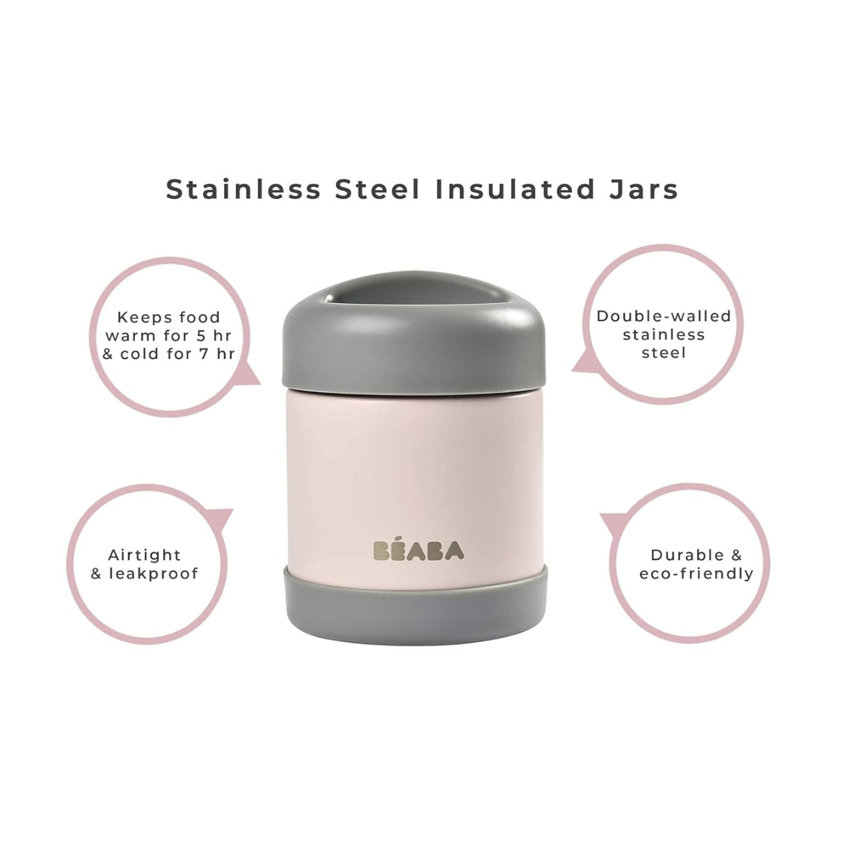 Beaba Stainless Steel 10 oz Jar - Rose - Eco-Friendly & Durable