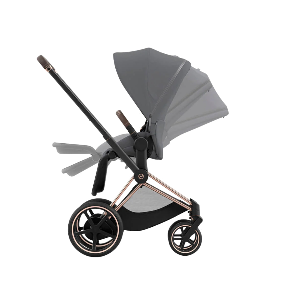 Cybex E-Priam 2 Stroller - Rose Gold/Brown Frame and Soho Grey Seat Pack