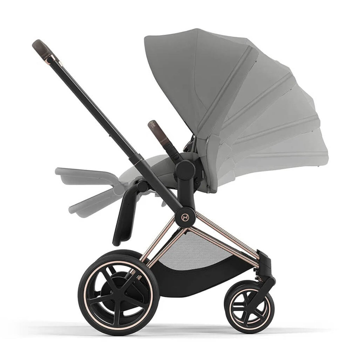 Cybex E-Priam 2 Stroller - Rose Gold/Brown Frame and Soho Grey Seat Pack