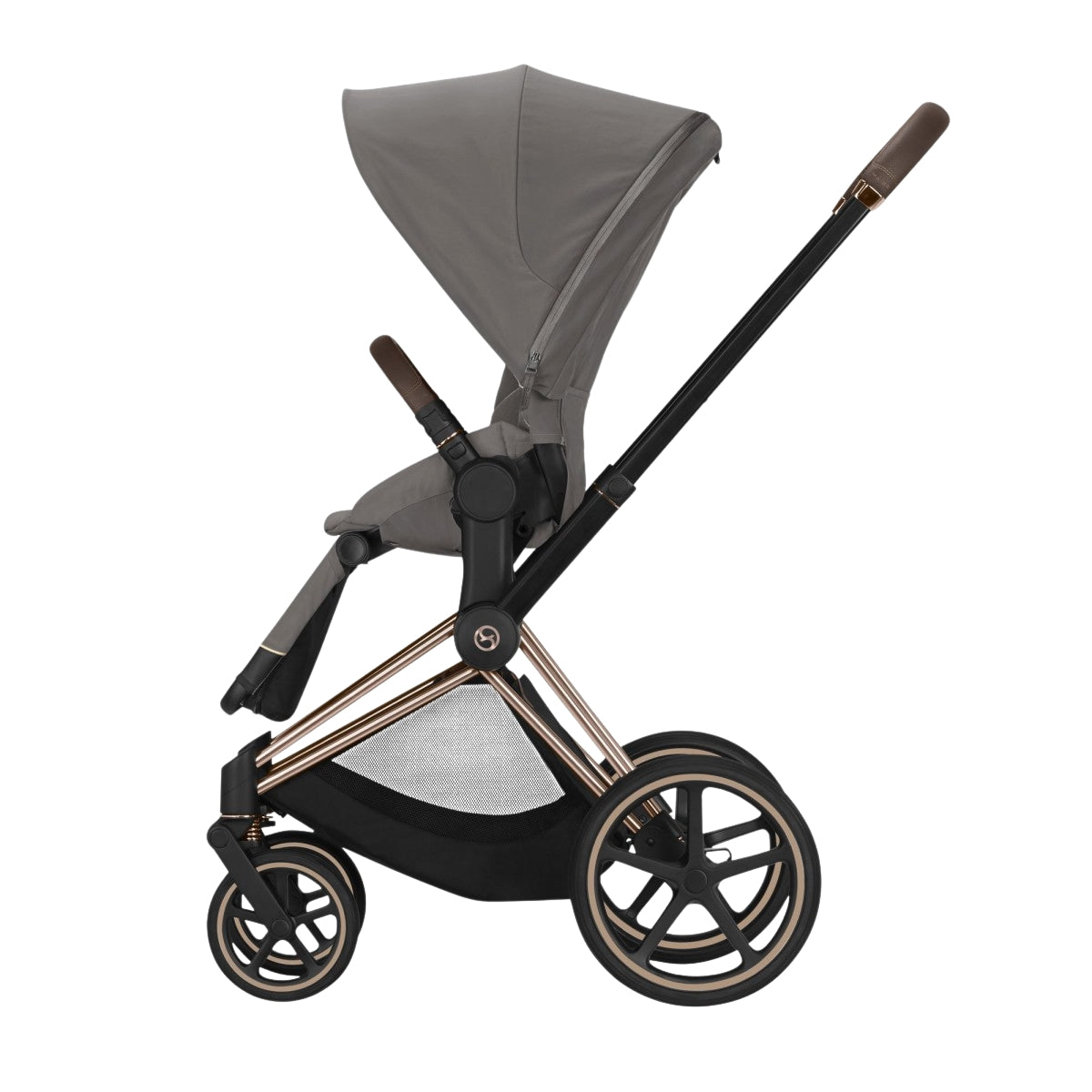 Cybex E-Priam 2 Stroller - Rose Gold/Brown Frame and Soho Grey Seat Pack