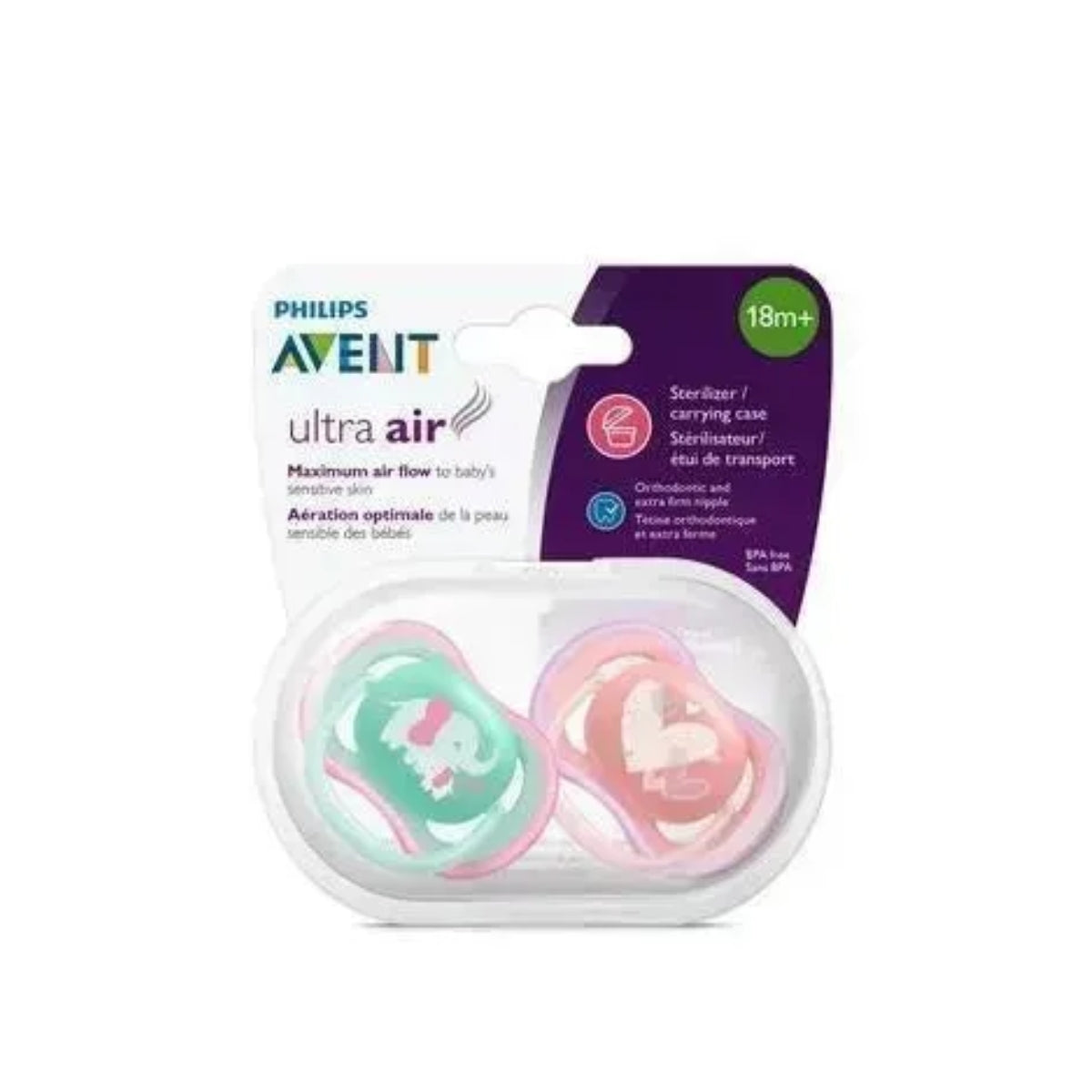 Philips Avent Ultra Air Pacifier 2 pack, 18M+ Pink