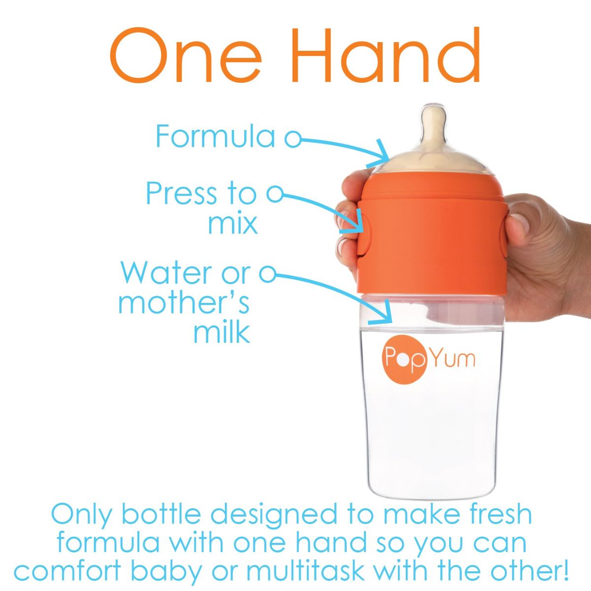 Kit De Mamadeira PopYum Com Mixer 260ML - One-Hand Formula Preparation