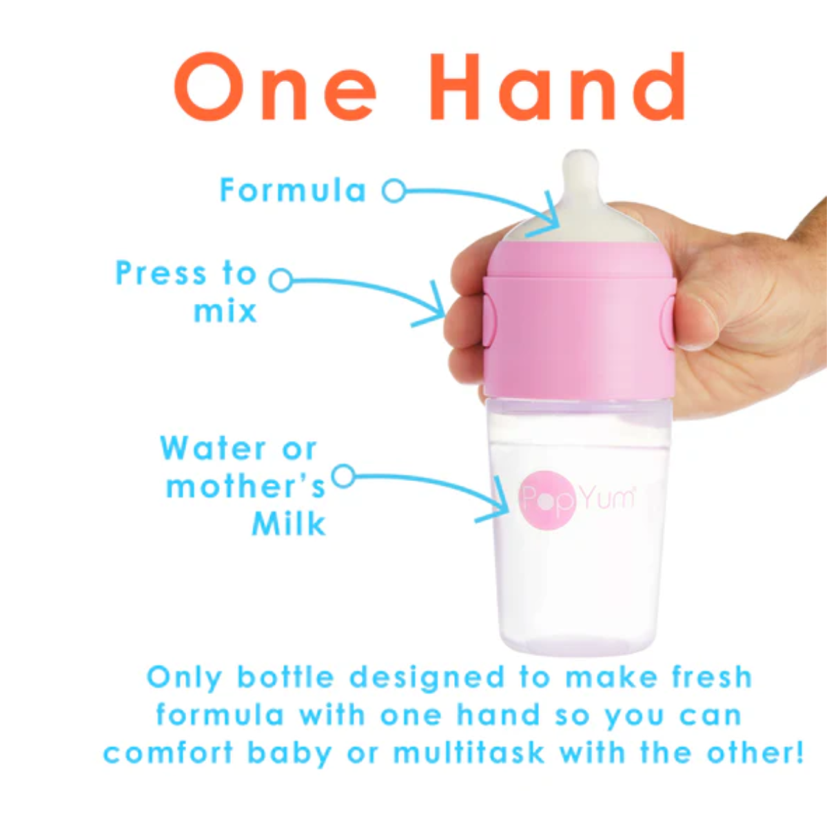 Kit De Mamadeira PopYum Com Mixer Pink 260ML - One-Hand Formula Preparation
