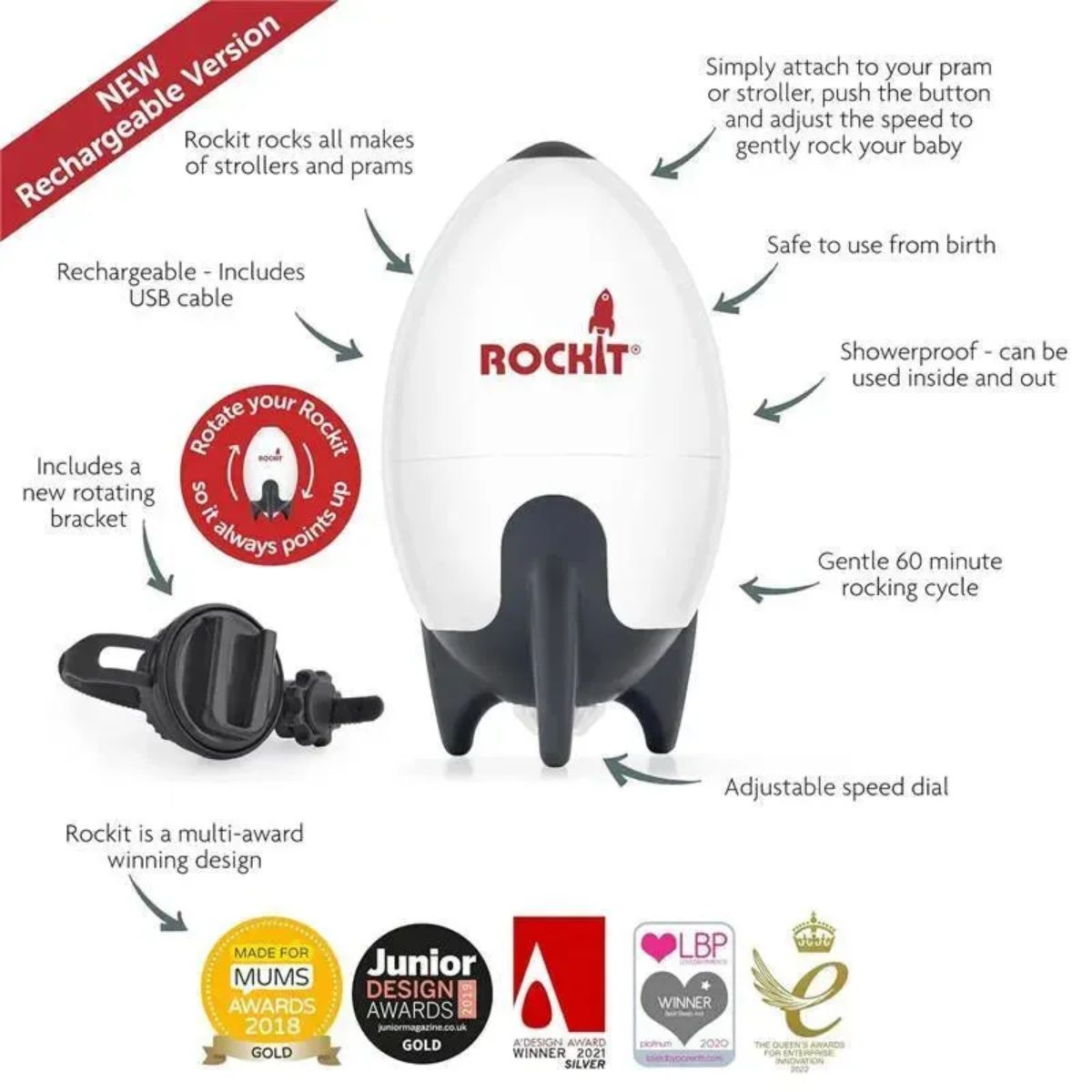 Rockit Portable Baby Rocker - USB Rechargeable 2.0