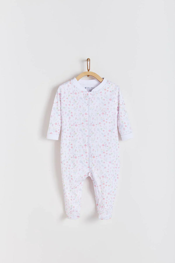 Babycottons Rose Pima Cotton Zipper Footed Pajama - Pink