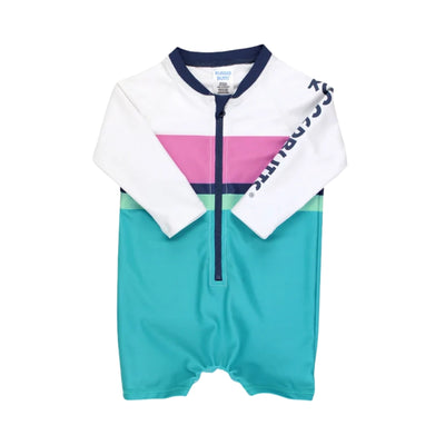 Rugged Butts Boys’ Logo Long Sleeve One Piece Rash Guard - Aqua Color Block - 2T