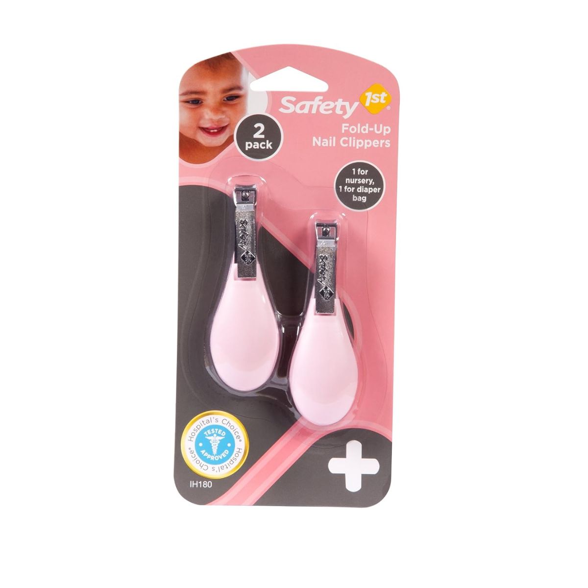 Safety 1st Fold-Up Nail Clippers 2 Pk - Pink - Easy Grip Rounded Handle