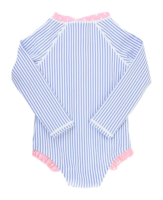 Ruffle Butts Long Sleeve One Piece Rash Guard - Periwinkle Blue