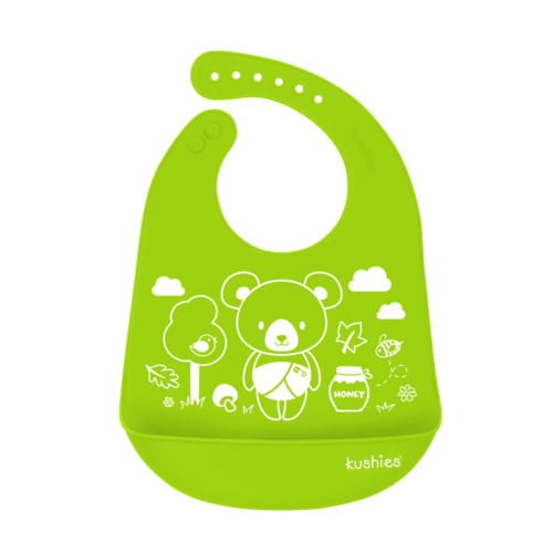 kushies Silicatch Silicone Bib Baby Bear Citrus - Luna Baby Store Miami