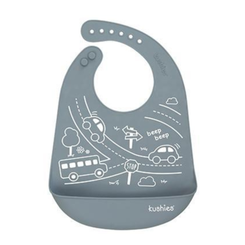 Kushies Silicatch Silicone Bib Road Trip Pebble