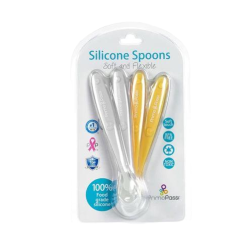 Primo Passi Silicone Spoon 4 Pack Grey Yellow