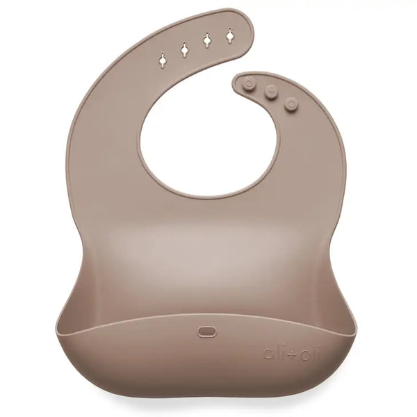 Silicone Baby Bib Roll Up & Stay Closed - Taupe